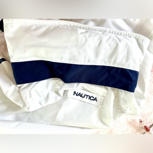 Nautica White Size Large Raincoat Windbreaker Jacket Long Sleeve Hood - Picture 10 of 13